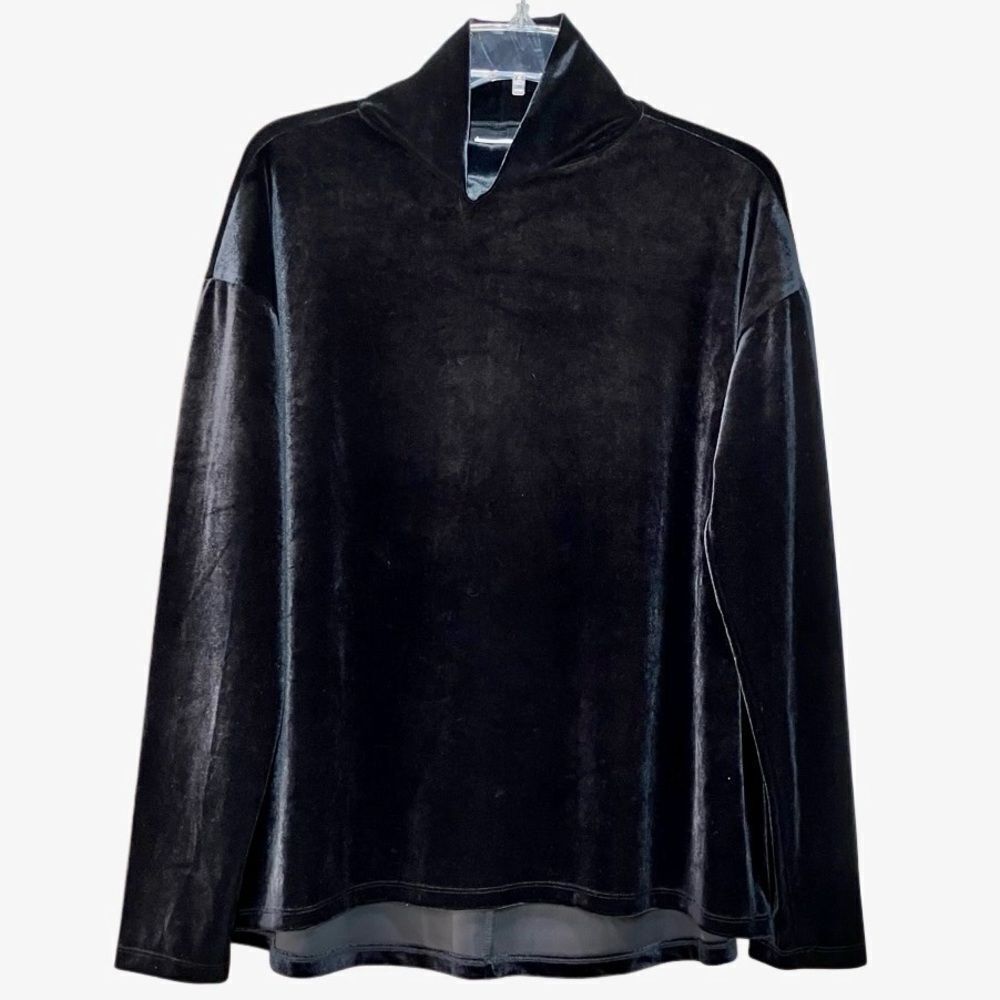 Nordstrom A-Line Mock Neck Long Sleeve Velvet Top in Black Women’s S